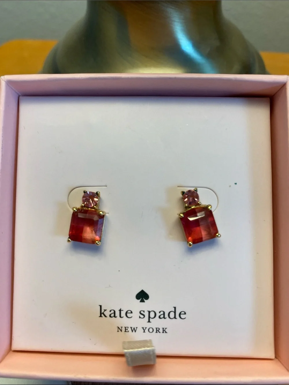 Kate Spade Pink Crystal Square Drop Earrings